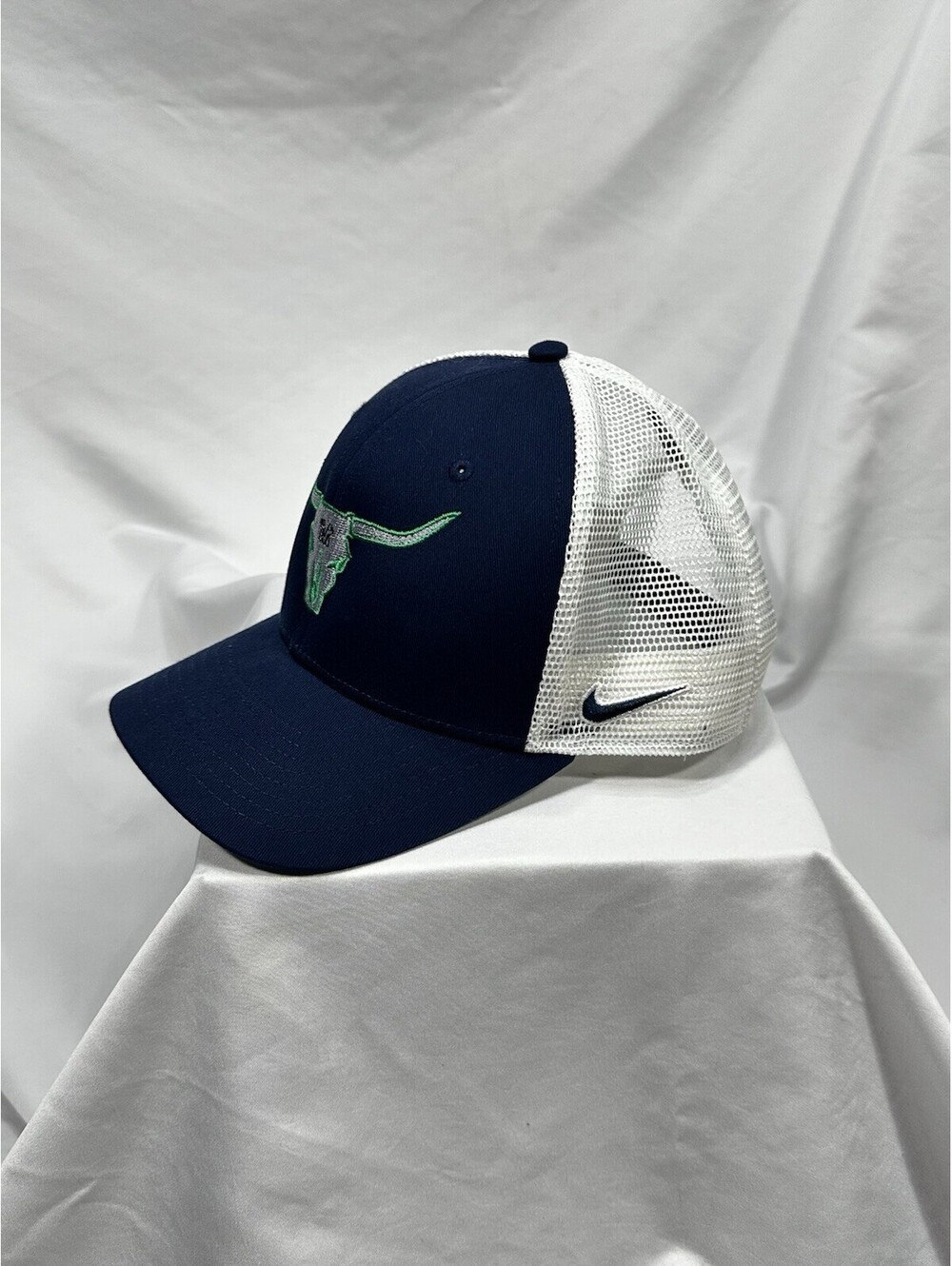 Nike Rise Trucker Hat Navy Blue Longhorn Bull Logo Mesh Snapback One Size
